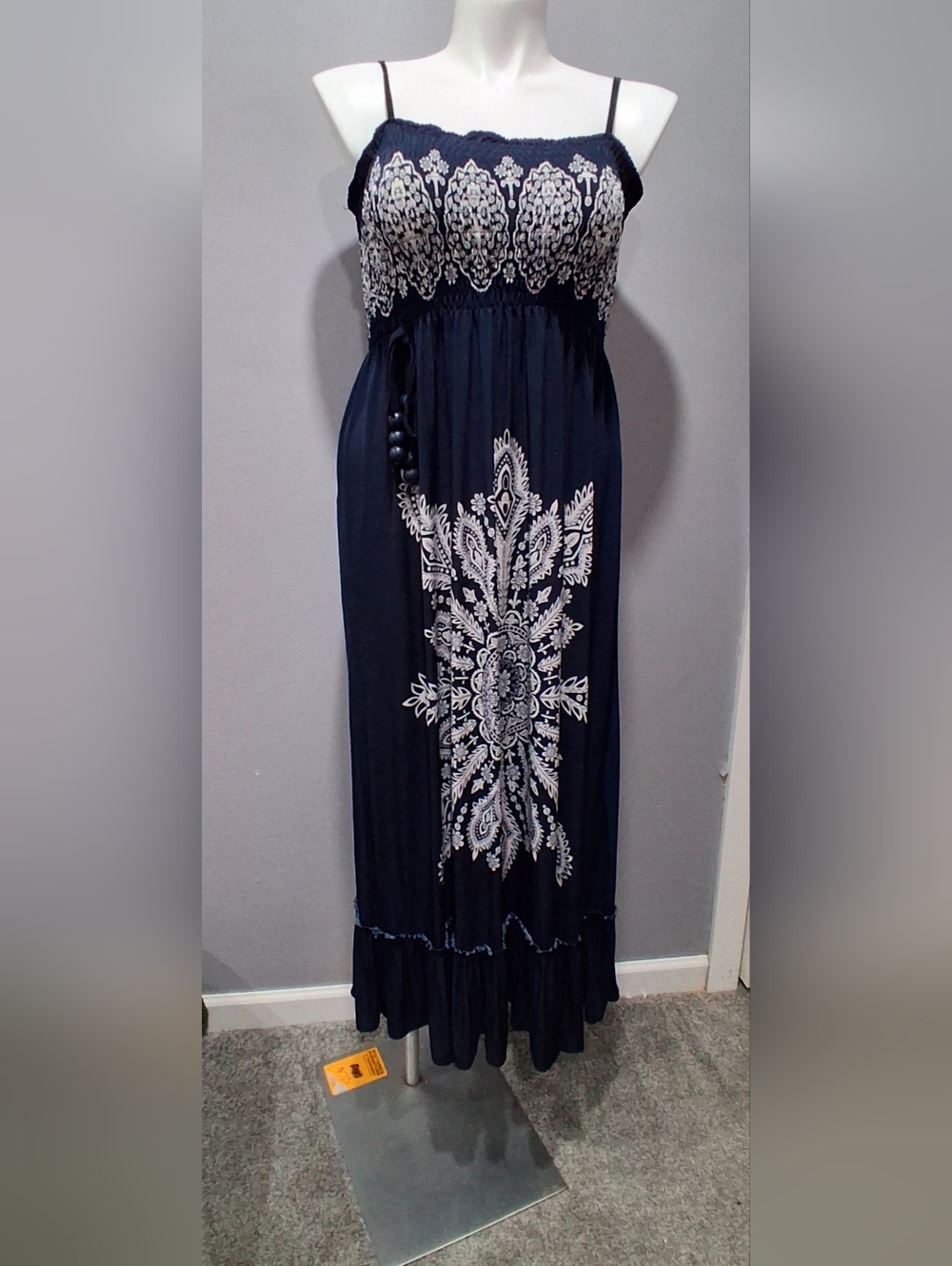 Cristinalove Navy and White Printed Maxi Skirt